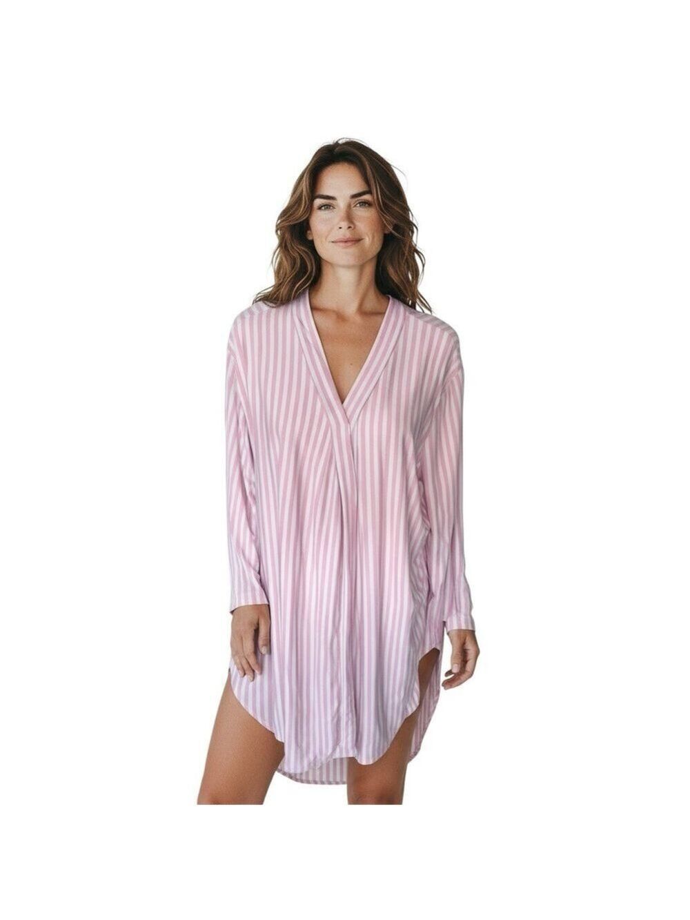 Mentally Exhausted Size M Pink White Striped Robe